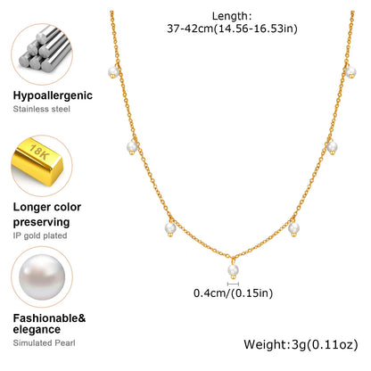 Pearl Choker Necklace for Women, 18K Gold Plated Stainless Steel Chain Necklace Adjustable, Everyday Jewelry Gift
