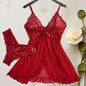 Ultra Sexy Lingerie Women Lace SeeThrough Nightdress Erotic PajamasSolid Soft Slim V Neck Sleepwear Summer Dress & Thong Kit