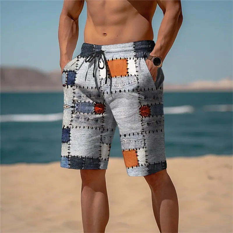 Hyper-Real 3D Plaid Men's Shorts - Eye-Catching Check Pattern with Depth Illusion, Perfect for Summer Casual Wear
