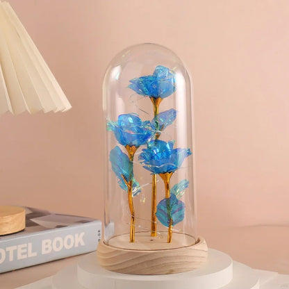 LED Valentine Day Gift For Girlfriend Eternal Rose Light 24K Gold Foil Flower In Glass Cover Mothers Day Wedding Bridesmaid Gift