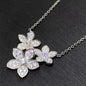 Huitan Shiny Flowers Design Pendant Necklace with Cubic Zirconia Graceful Trendy Accessories for Women Aesthetic Wedding Jewelry