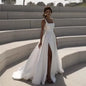 Customized Simple Square Wedding Dresses Sleeveless High Slit Half Open Back Bridal Growns A Line Satin Vestidos De Novia