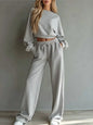 Autumn New Casual O Neck Long-Sleeved Ultra-Short Sweatshirt Trousers