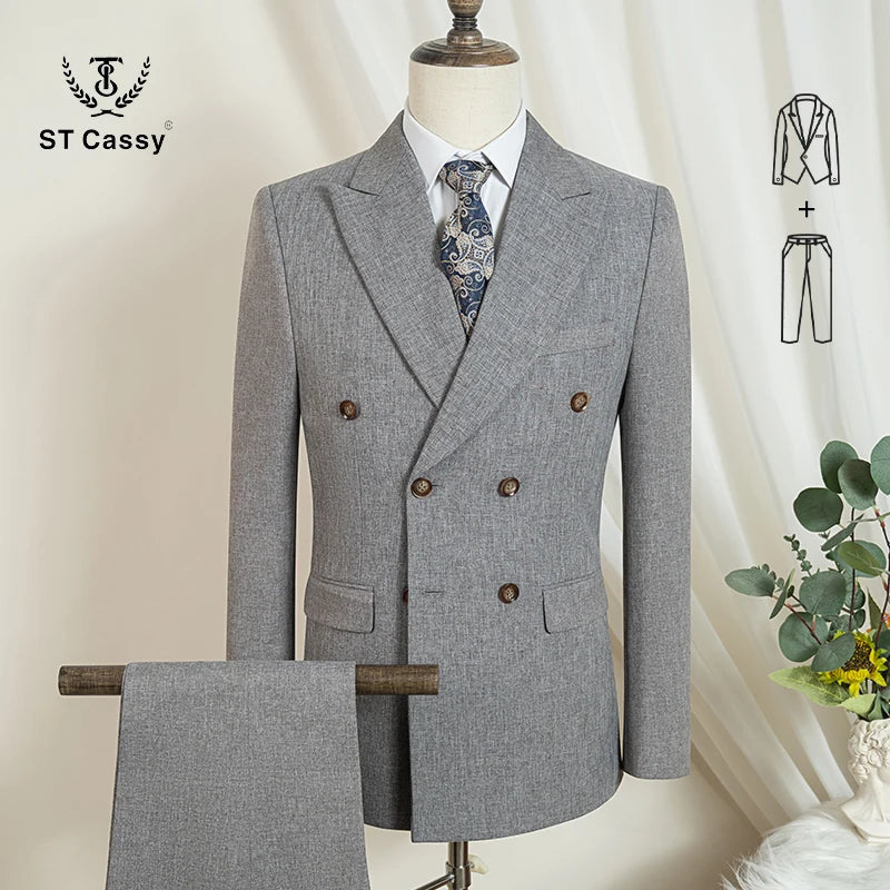 ST Cassy Elegant Man Suit 2 Piece Set Modern Wedding Party Outfit Suits for Men Stylish Business Office Suit Banquet Attire