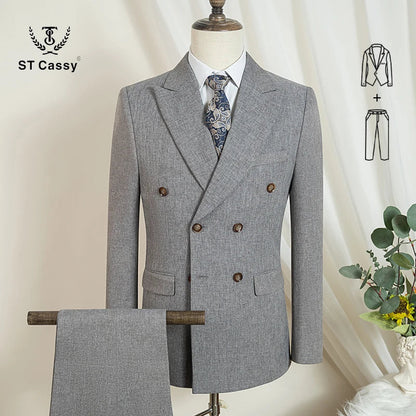 ST Cassy Elegant Man Suit 2 Piece Set Modern Wedding Party Outfit Suits for Men Stylish Business Office Suit Banquet Attire