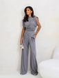 Casual Solid Color Two Piece Set Woman Outfit 2025 Summer Fashion Slim High Waist Tops And Trousers Pant Sets Suit