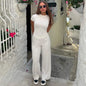Casual Long Pants Suits Women O-Neck Short Sleeve T-Shirt Elastic