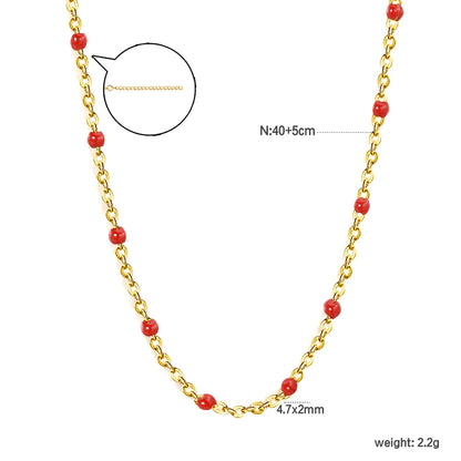 LUXUKISSKIDS Sweet Multicolor Drip-Oil Beads Necklace Women's Bohemia Stylish Clavicle Choker Simple Chain Collier Steel Jewelry