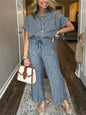Classic Spring Autumn Cotton Linen Striped Printed Short Sleeve Shirt 2 Piece Set Retro Casual Loose Waist Trousers Women's Suit