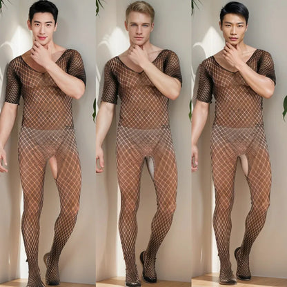 Sexy Adult Couple Sex Tоy 2025 Man's Fishnet Lingerie Jumpsuits Male Sheer Babydoll Nightwear Sleepwear Porn Gentlemen Underwear