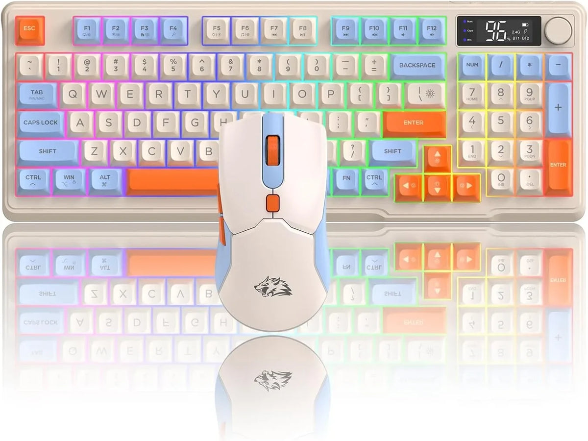 ZIYOU LANG T96 Wireless Gaming Keyboard and Mouse Combo, BT/2.4G RGB Backlit with Smart Display & Knob, 4000 DPI Gaming Mouse
