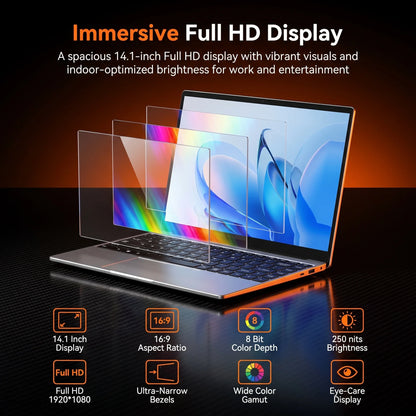 LENO 14.1inch Portable Laptop Intel 4405U Windows11 16GB 1TB/2TB SSD Gamer Notebook 1920*1080 Display Office Study Computer PC