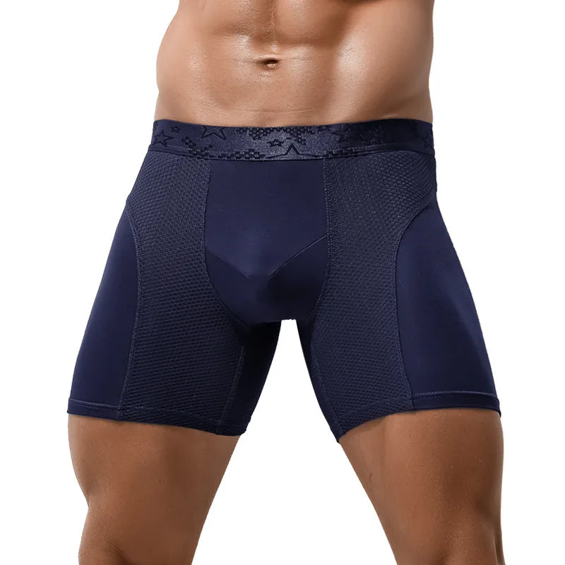 Men's Long Boxer Underwear Man Sexy U Convex Mesh Breathable Panties Extended Wear-Resistant Legs Men Boxershorts Plus Size 6XL