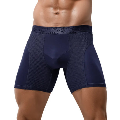 Men's Long Boxer Underwear Man Sexy U Convex Mesh Breathable Panties Extended Wear-Resistant Legs Men Boxershorts Plus Size 6XL