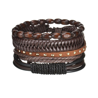 MeMolissa New Fashion Braided Wrap Leather Bracelets for Men High Quality Vintage Charm Wood Beads Ethnic Tribal Wristbands