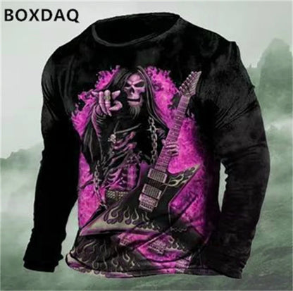 Horror Skulls Style Men T-Shirts Spring Autumn Long Sleeve Rock Skull 3D Print Street Hip Hop Male Tees 6XL Big Size Casual Tops