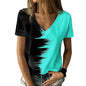 New women's V-neck T-shirt, black and white, suitable for document subscribers, 3D printing, vacation