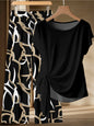 Casual and Elegant Women's Plus Size Premium Black Gold Abstract Print