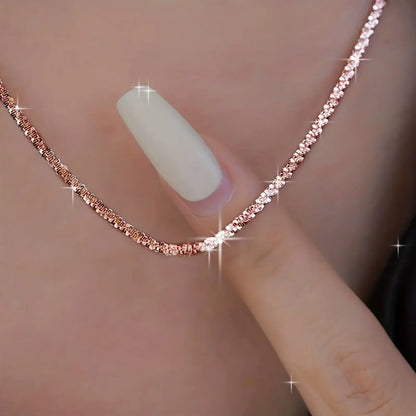 LUXUKISSKIDS Shiny Solid Chains Elegant Necklaces for Woman Sparkling Clavicle Chain Choker Simple Wedding Jewelry Collar Gifts