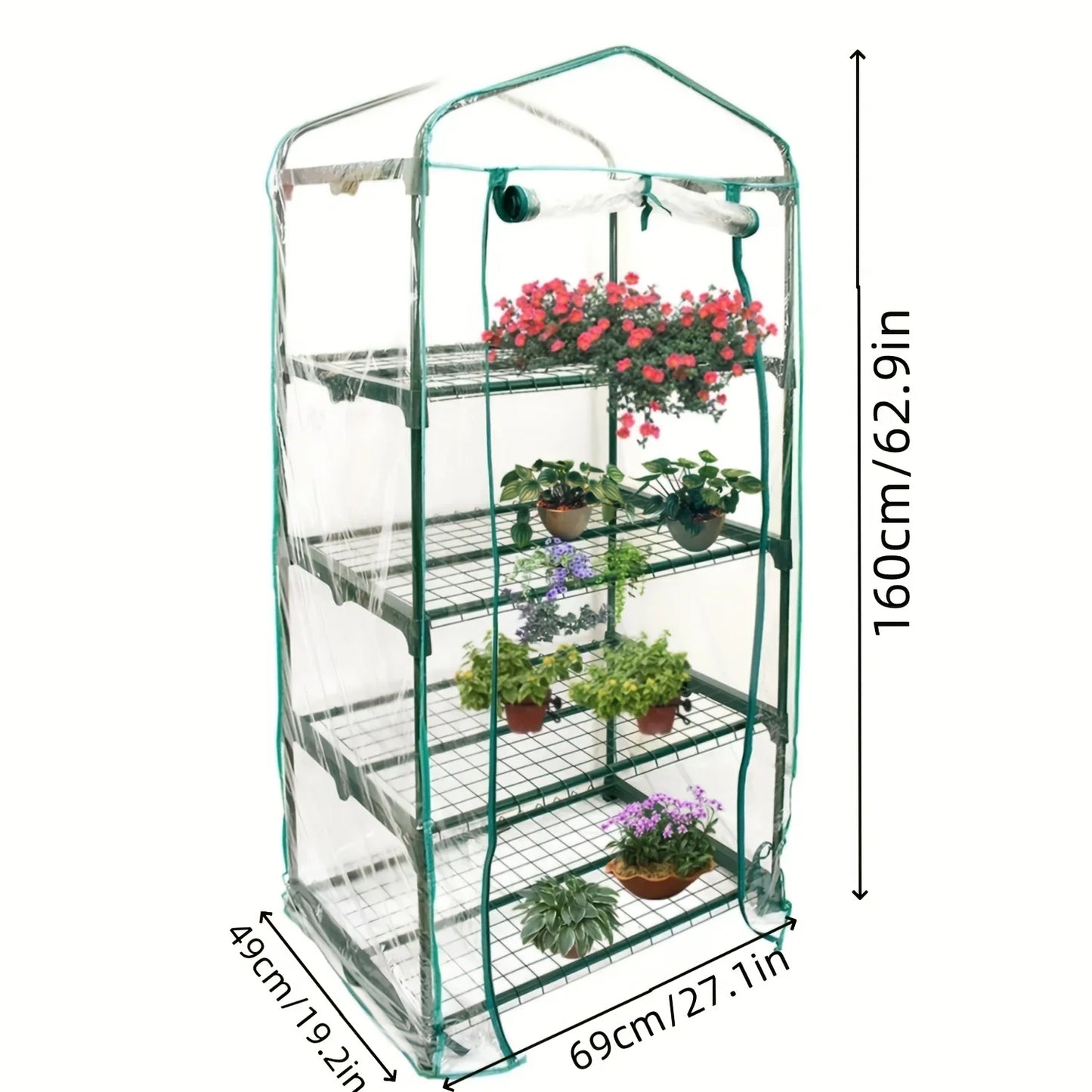 4 Tier Mini Greenhouse, Portable Greenhouse with Rust-Resistant Frame and PVC Cover for Winter Garden Patio Backyard Porch
