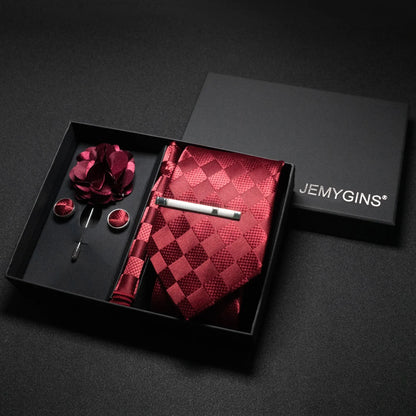 Wine red Men Tie Paisley Silk Tie Pocket Square Cufflink Luxury Gift Box Set Wedding Gravat Accessories Neck Tie For Men