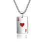 Hip Hop Stainless Steel Poker Card Ace of Spades Necklace For Men Pendant Chain Playing Cards Jewelry Ace of Hearts Necklaces