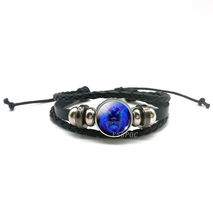 New Men 12 Constellation Black Braided Leather Bracelet Punk Style Zodiac Sign Multilayer Weave Wrap Bracelet For Birthday Gifts