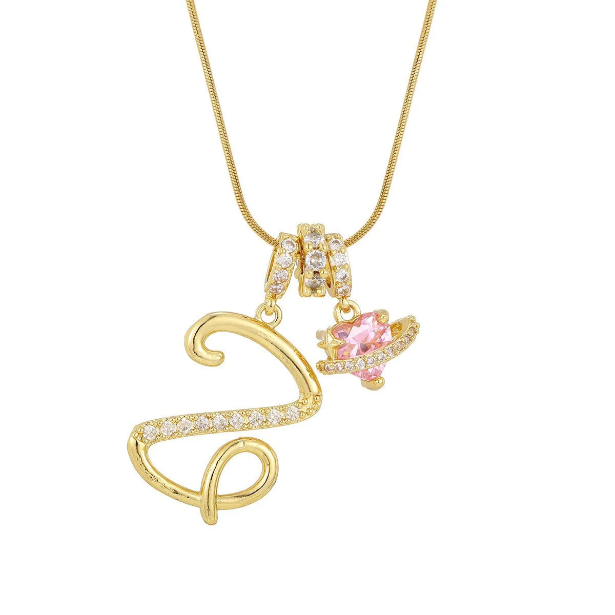 Fashion Letter Necklace for Women Pink Zircon Heart-shaped Pendant Suitable for Girls to Wear Personalized Gold-plated Jewelry