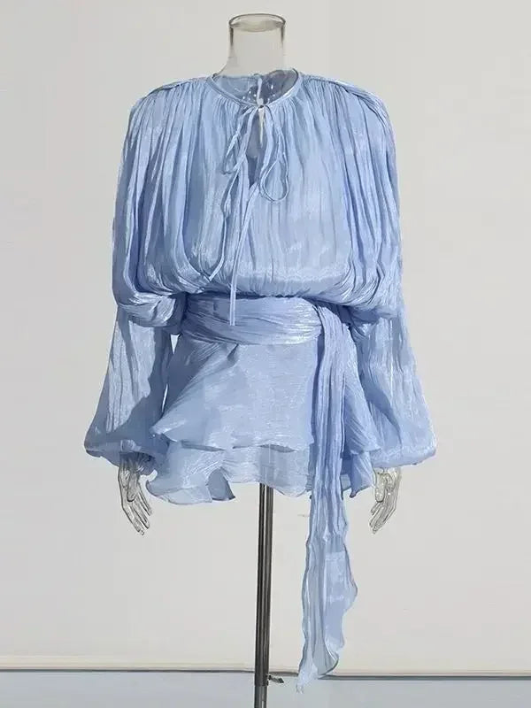 Women's A-Line Mini Dress with Long Sleeves & Empire Waist
