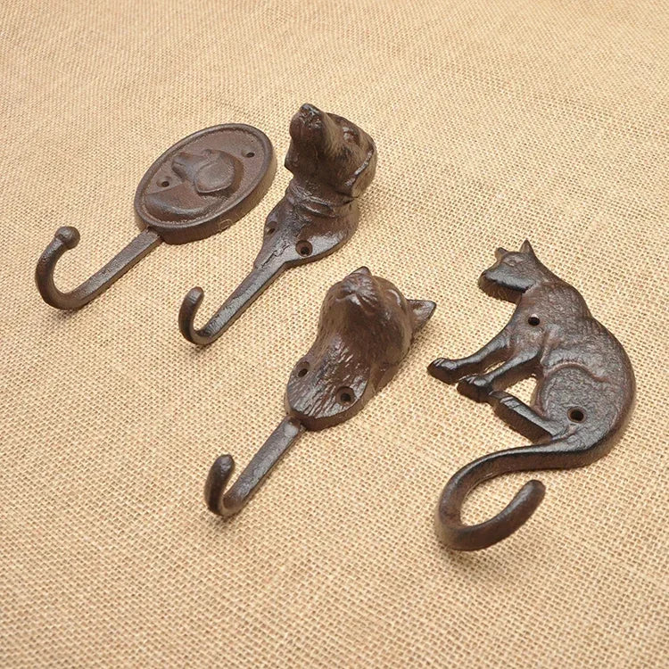 Animal Shape Ironwork Metal Hooks Clothes Hat Key Retro Style Originality Wall Hooks Villa Courtyard Wall Mounted Decorate home