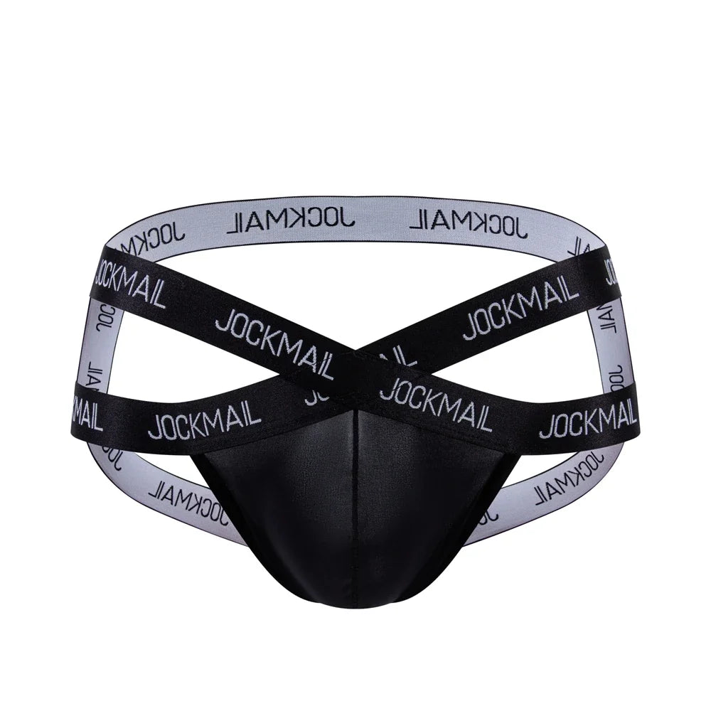 Men Jockstrap Briefs Panties V-shaped Low Waist Sexy Transparent Ice Silk Gay Underwear Sissy Thong Hip Lifting Straps Harness