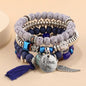 4Pcs/Set Fashion Crystal Stone Beads Chain Bracelet Set For Women I Love You Feather Tassel Charm Elastic Bangle Female Jewelry