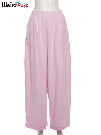 High Waist Corduroy Wide Leg Pants Women
