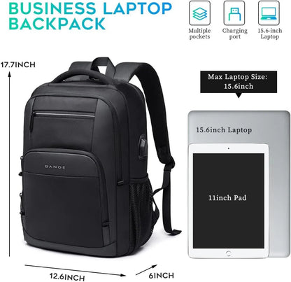 BANGE Travel Waterproof Backpack with USB Charging Port Fit 15.6 Inch Laptop Backpacks for Men and Women, Teenager School Bags