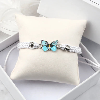 Handmade Braided String Bracelet For Women Blue Butterfly Pendant Adjustable Charm Bracelets&Bangles Fashion Girl Jewelry Gifts