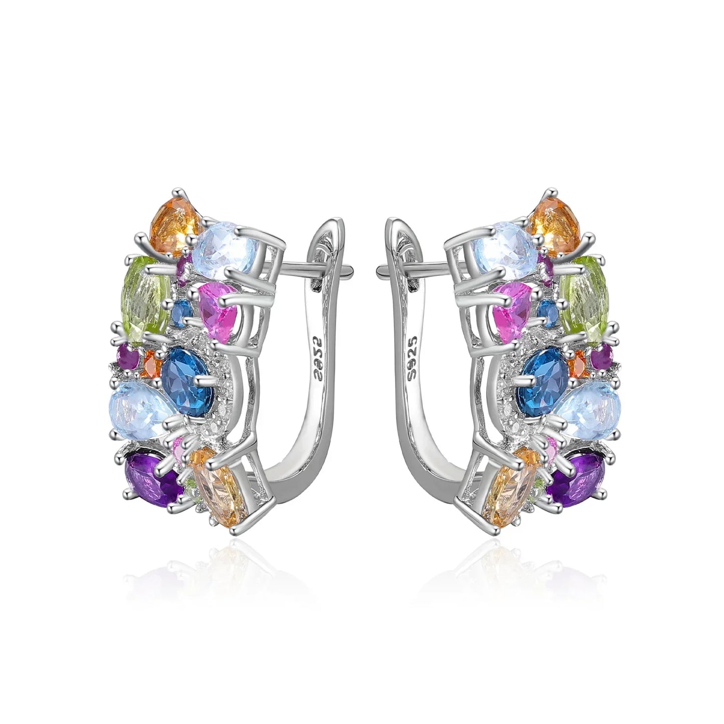GEM'S BALLET 925 Sterling Silver Handmade Jewelry Multicolor Birthstone Earrings Natual Citrine  Amethyst Topaz Clip Earrings