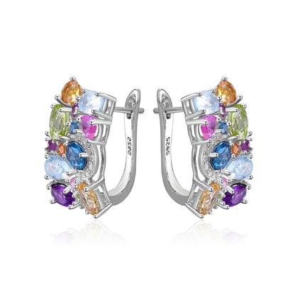 GEM'S BALLET 925 Sterling Silver Handmade Jewelry Multicolor Birthstone Earrings Natual Citrine  Amethyst Topaz Clip Earrings