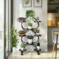 Iron Metal Plant Stand 9-Potted Rolling Flower Display Rack Holder with Wheels Indoor Outdoor