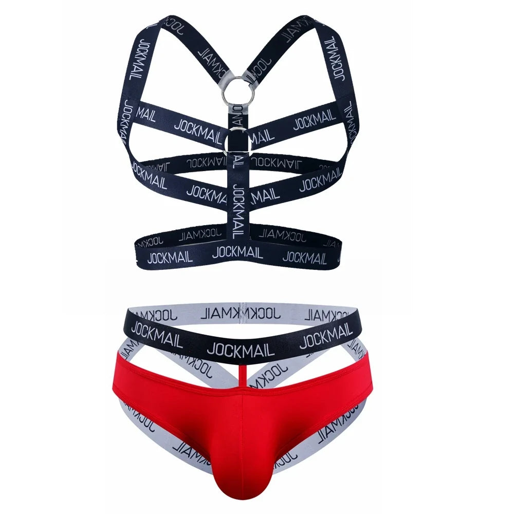 Sexy Gay Men Underwear Bondage Mens Harness Thongs Set Body Chest Costume G-string Jockstrap Lingerie Man Halter Neck Hollow Out