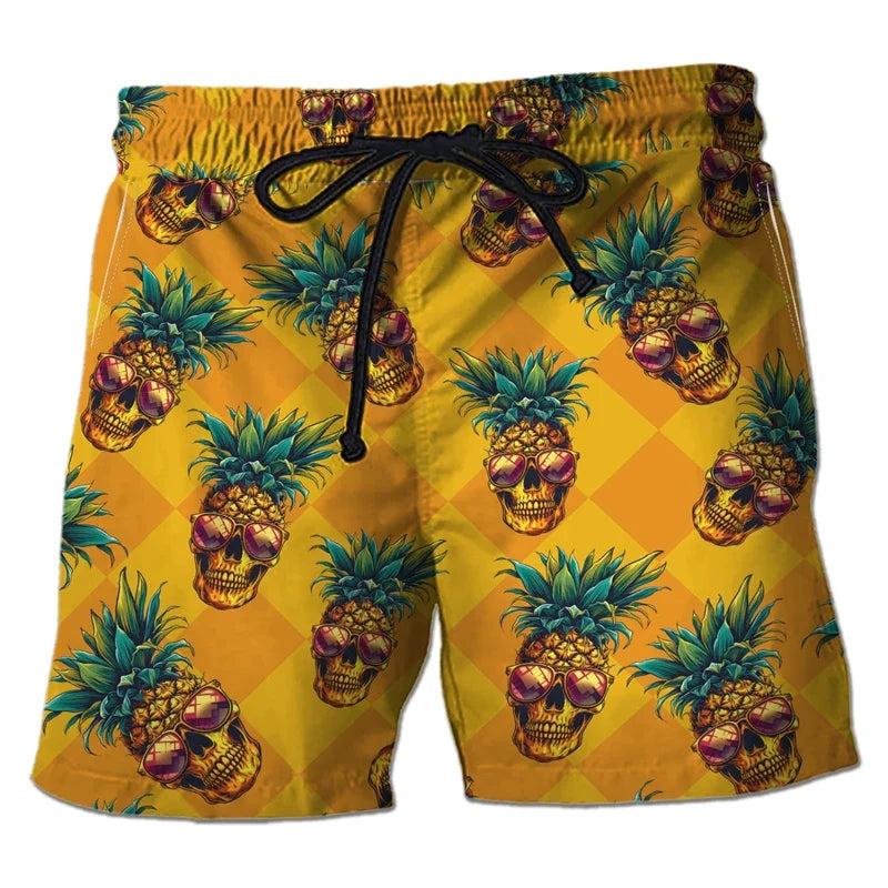 Harajuku Skull Graphic Beach Shorts Hawaiian Male Boardshorts Goth Skeleton Flower Bermudas Hip Hop Short Pants For Men Trousers