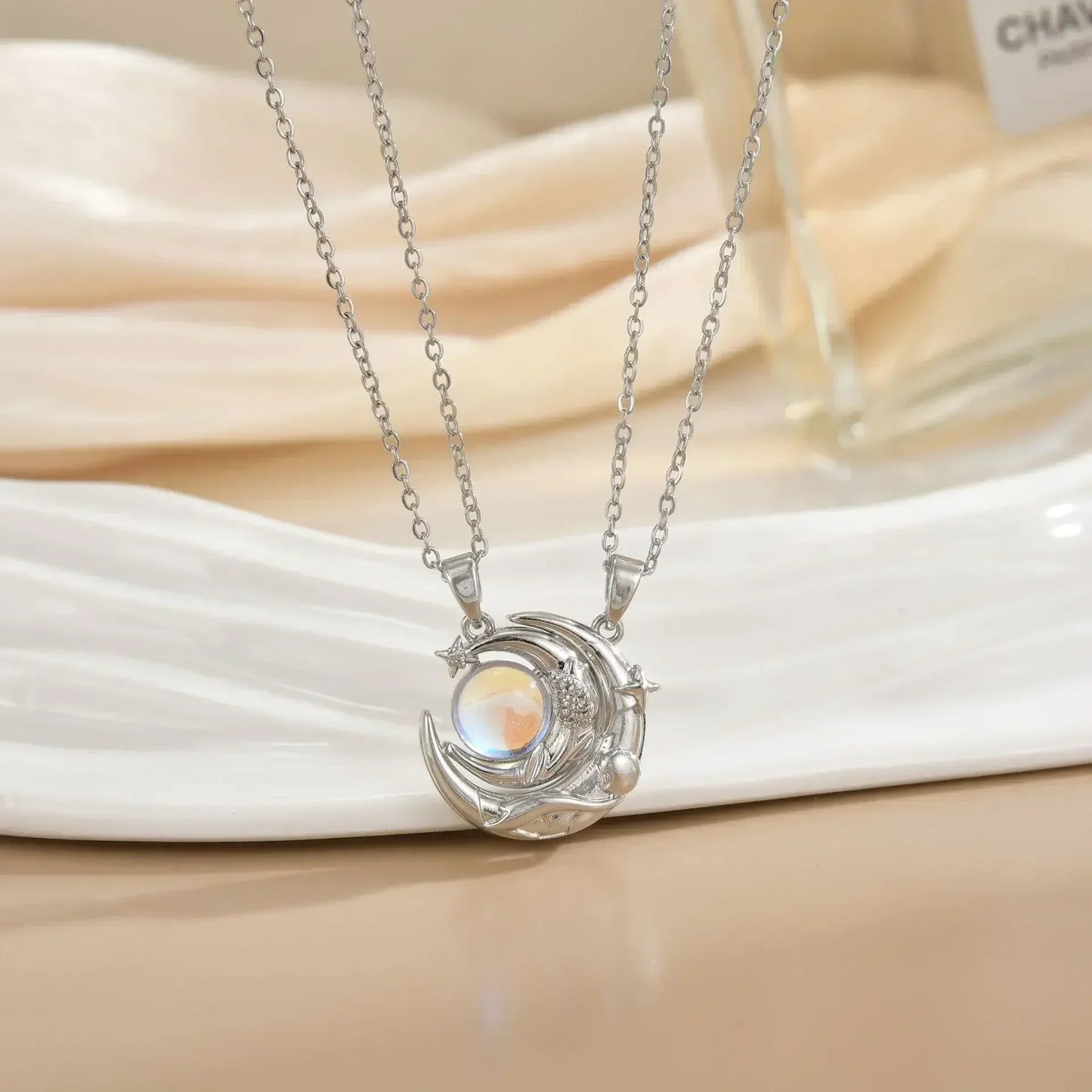 LATS New Stainless Steel Magnetic Sun Moon Couple Necklace Fashion Chain for Men and Women Good Friend Gifts Trend Jewelry
