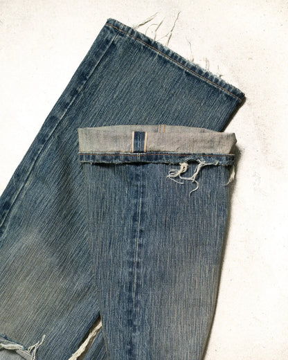 American Hollowed Out and Ripped Design Washed Denim Pants Hip-hop High Street Style Worn Edges Old Straight Leg Wide Leg Pants
