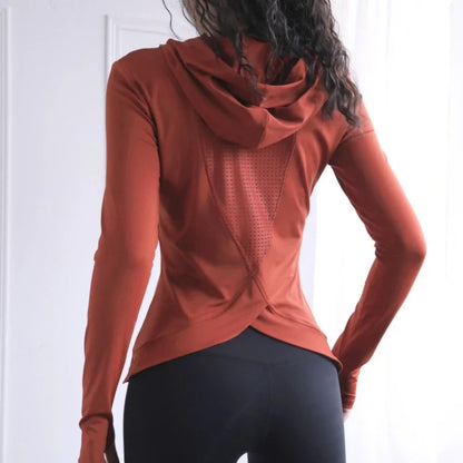 BreatheFit Women's Long Sleeve Yoga Hoodie Top