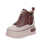 High Top Women Shoes Genuine leather 8cm Platform Boots Wedge Hidden Heel Zip Spring NEW Autumn Warm Fur Winter Shoes Sneakers