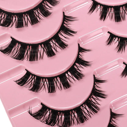 10 Pairs Messy Fluffy Russian False Eyelashes DD Deep Curl Hybrid Faux Mink Volume Strip Lashes for Casual Selfie Look