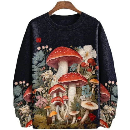 3D Printed Colorful Mushroom Hoodie For Men Women Mysterious Moth Graphic Sweatshirts Fashion Long Sleeves O-Neck Loose Hoodies