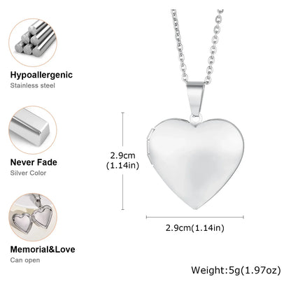 Vnox Never Fade Silver Color Stainless Steel Women Locket Pendant, Openable Heart Pendant Necklaces, Life Tree Floral Collar