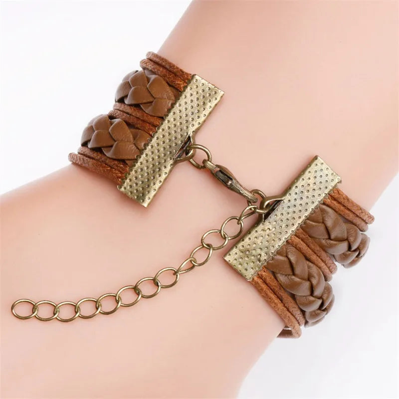 Classic Mandala Butterfly Infinity Charm Bracelet Vintage Multilayer Brown Woven Leather Bracelets For Women Men