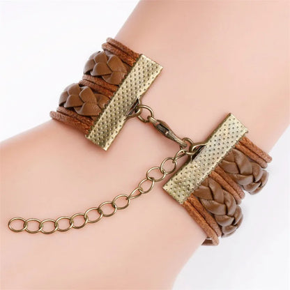Classic Mandala Butterfly Infinity Charm Bracelet Vintage Multilayer Brown Woven Leather Bracelets For Women Men