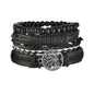 New Trendy Retro 4pcs/Set Bracelets & Bangles Men's Multilayer Black Leather Jewelry Charm Pulseiras Boyfriend Wristband